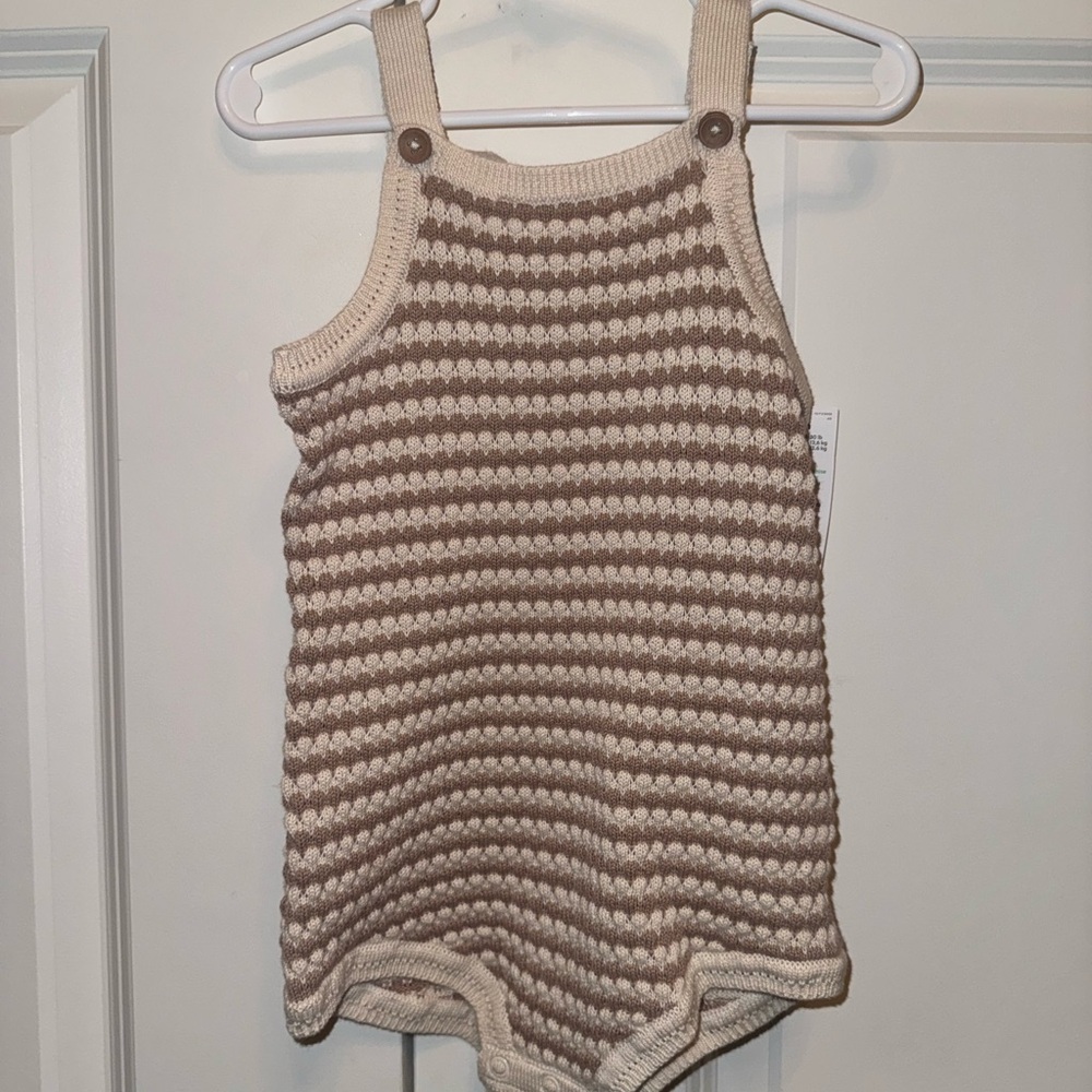 Carter's Cream and Brown Baby Summer Knit Adjustable Buttons 24 Month Romper NWT